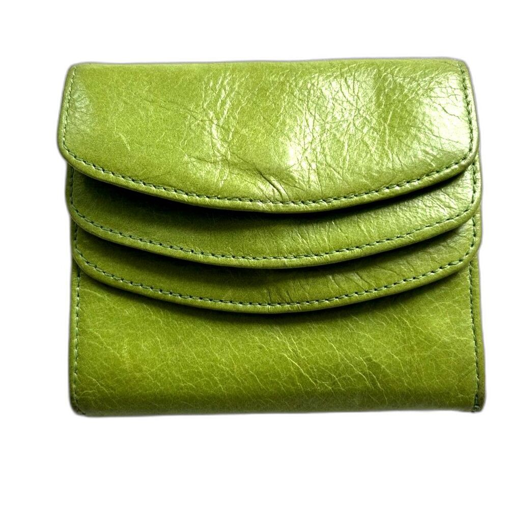 Nordstrom Apple Green Leather Accordion Flap Compact Wallet